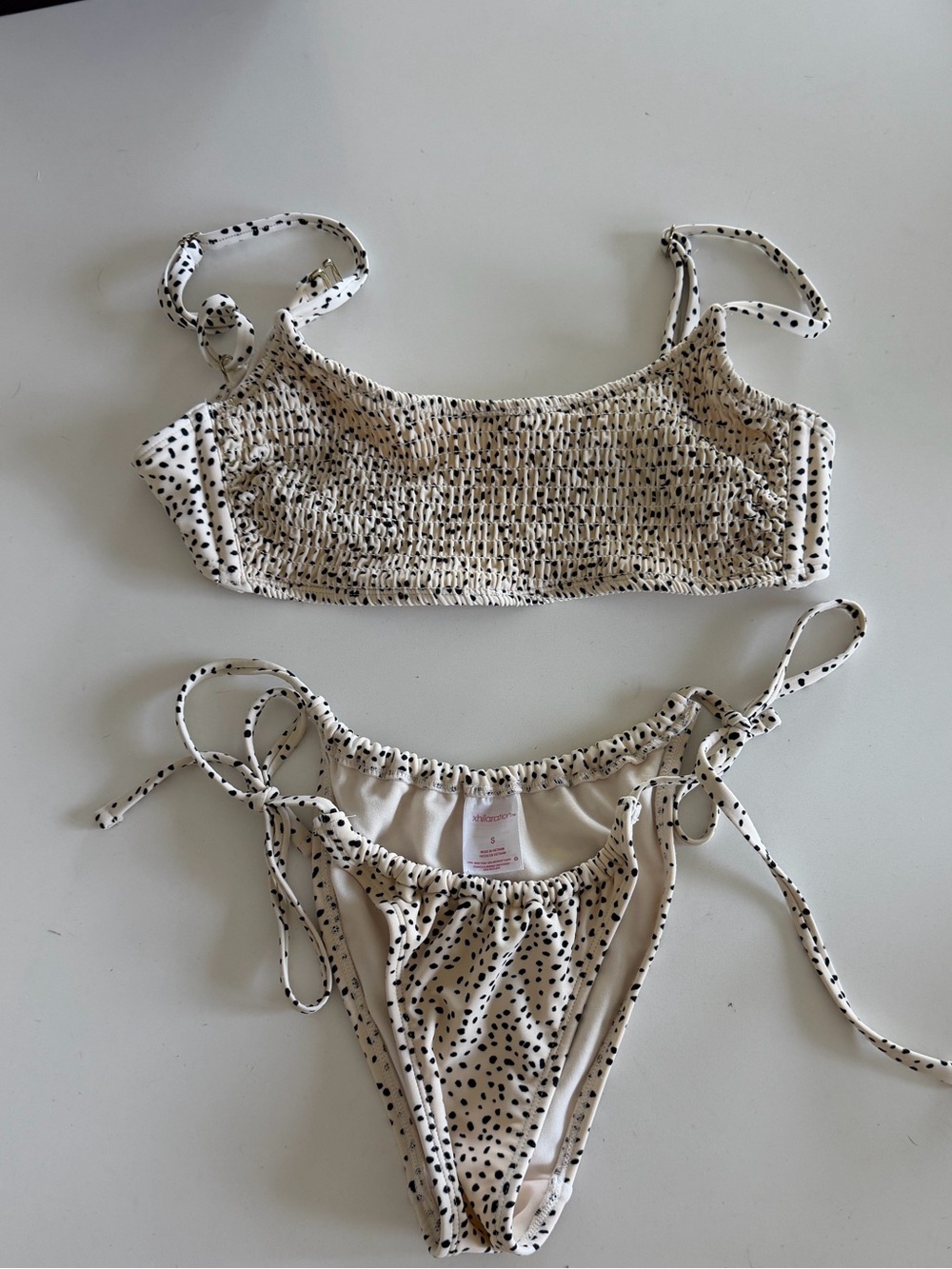 Xhiloration Cream Bikini Top with Black Dot
